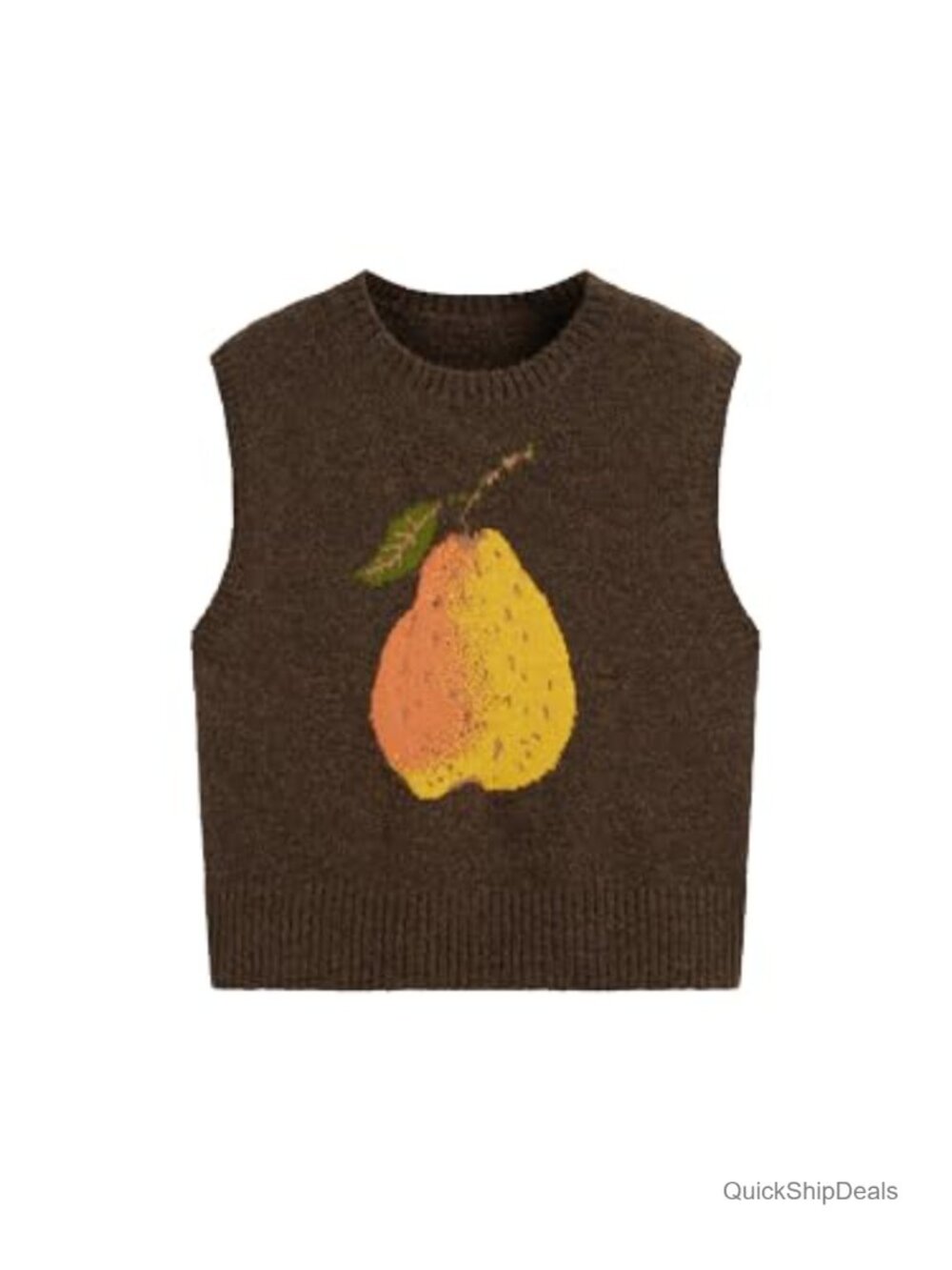 Wool Blend Sleeveless Knit Sweater Vest with Pear Graphic